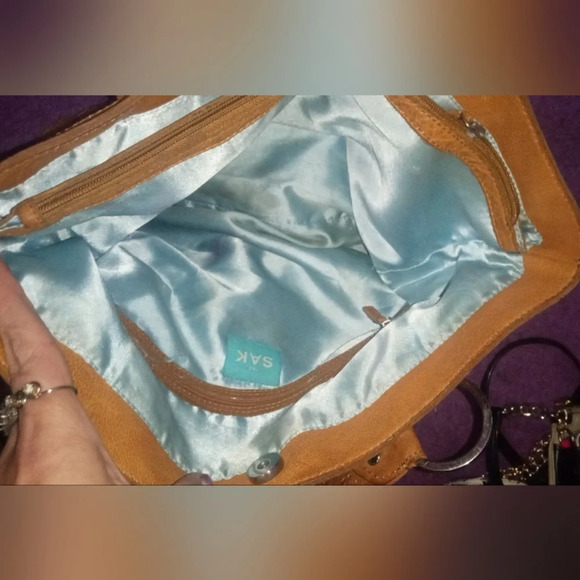 The Sak Light Tan Leather Embossed Peace Sign Tote/Shoulder Bag - Picture 7 of 8